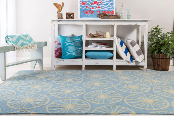 Surya Yacht Club Ytc-2012 Coastal Inspired Handmade 2' X 3' Wool Rug - Durable Beach Decor Charm! Blue Wool Ytc2018-268