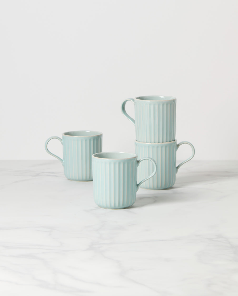 Lenox French Perle Scallop Ice Blue Mugs, Set of 4 White, LT BLUE STONEWARE 894513
