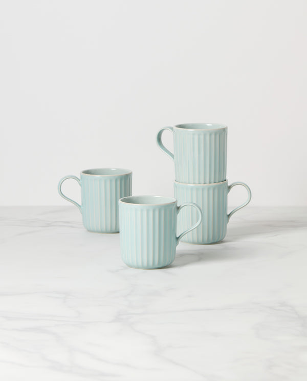 Lenox French Perle Scallop Ice Blue Mugs, Set of 4 White, LT BLUE STONEWARE 894513