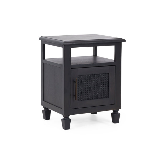 English Elm Christopher Knight Home® - NIGHTSTAND Rustic Dark Grey Acacia Wood with Cane Webbing, Cabinet + Open Shelf Storage, 15.75"W x 24"H 71931.00DGRY
