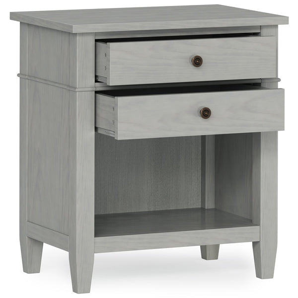 English Elm Carlton Handcrafted Fog Grey Bedside Table With Storage Drawers And Antique Bronze Accents B136P158574