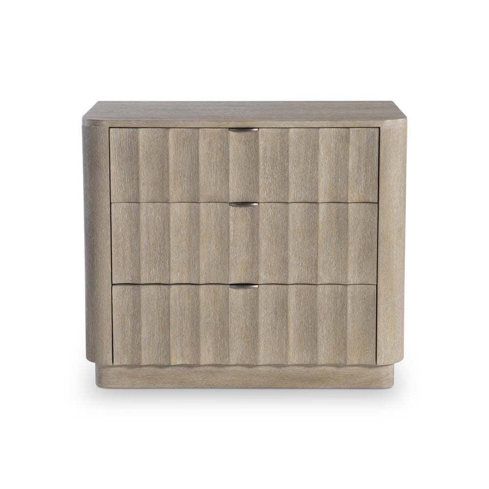 Bernhardt Bernhardt Loggia Three-Drawer Nightstand In Aria Oak With Fluted Fronts, Usb Charging, Stainless Pulls 345233