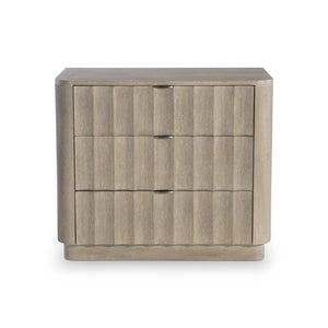 Bernhardt Bernhardt Loggia Three-Drawer Nightstand In Aria Oak With Fluted Fronts, Usb Charging, Stainless Pulls 345233