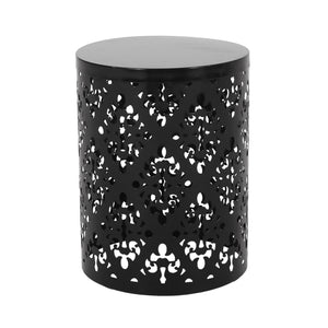 English Elm Metal Nesting End Table Set of Two with Floral Iron Cut Design for Living Room Black 73604.00BLK