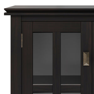 English Elm Artisan Low Storage Cabinet In Rich Hickory Brown - Handcrafted Wood, Glass Doors & Adjustable Shelves B136P158396