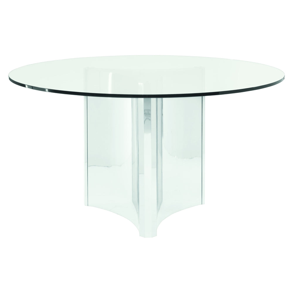 Bernhardt Bernhardt Sculptural Round Dining Table 54" Glass Top With Polished Stainless Steel Pedestal, Modern Elegance K1523