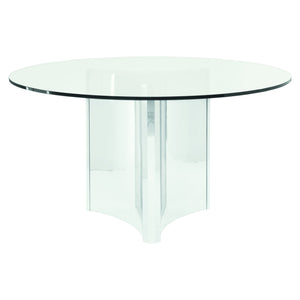 Bernhardt Bernhardt Sculptural Round Dining Table 54" Glass Top With Polished Stainless Steel Pedestal, Modern Elegance K1523