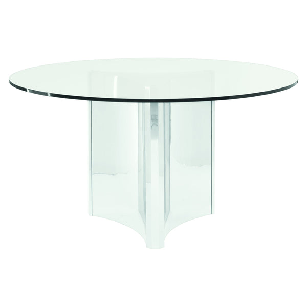 Bernhardt Bernhardt Sculptural Round Dining Table 54" Glass Top With Polished Stainless Steel Pedestal, Modern Elegance K1523