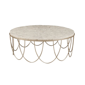 Round Stone Top Cocktail Table with Decorative Metal Base Silver with Stone P301743 Pulaski Furniture