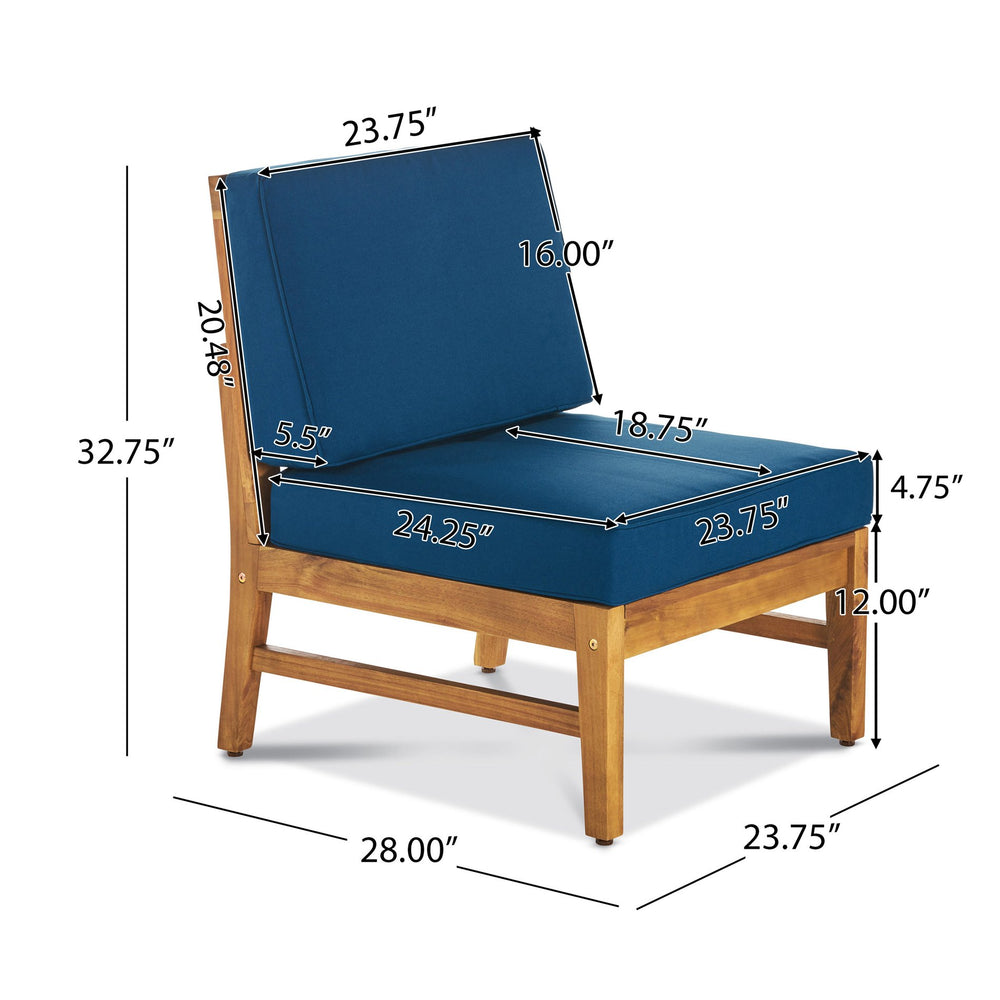 English Elm Perla Armless Accent Chair Tailored Low Profile Upholstered Seat for Living Room Blue 58941.00MBLU