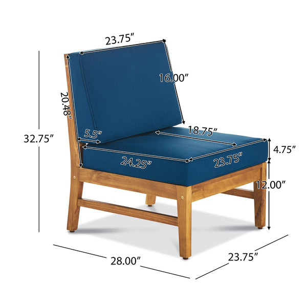 English Elm Perla Armless Accent Chair Tailored Low Profile Upholstered Seat for Living Room Blue 58941.00MBLU
