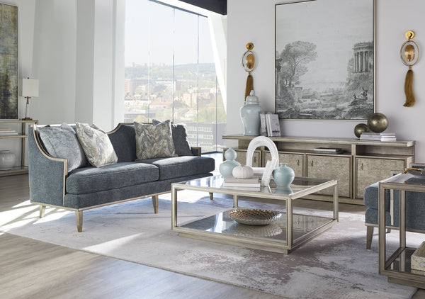 A.R.T. Furniture Harper Mica Sofa - Transitional Glam Design With Luxe Cushions, Lichen Fabric & Stylish Pillows Blue Rubberwood Solids,Foam,Fabric,Metal 161501-5743aa