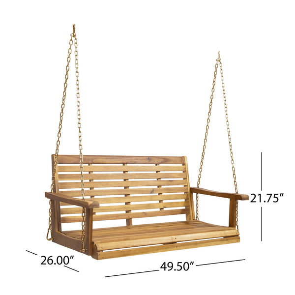 English Elm Tasmania Acacia Hardwood Porch Swing Slatted Outdoor Bench with Hanging Chains 69655.00