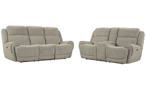 Parker House Spencer - Tide Pebble Power Reclining Sofa And Loveseat Light Grey 100% Polyester (W) Mspe-32ph-tpe