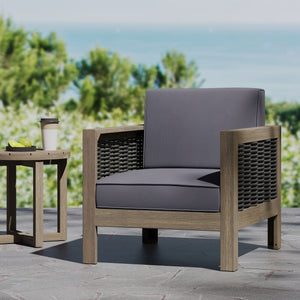 English Elm Christopher Knight Home® - Outdoor Acacia Wood Club Chair With Wicker Accents – Stylish, Weather-Resistant Comfort For Patios 68942.00DGRY