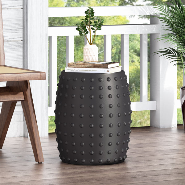 English Elm Outdoor Sculptural Concrete Barrel Side Table for Patio Balcony and Sunroom Decor 73447.00
