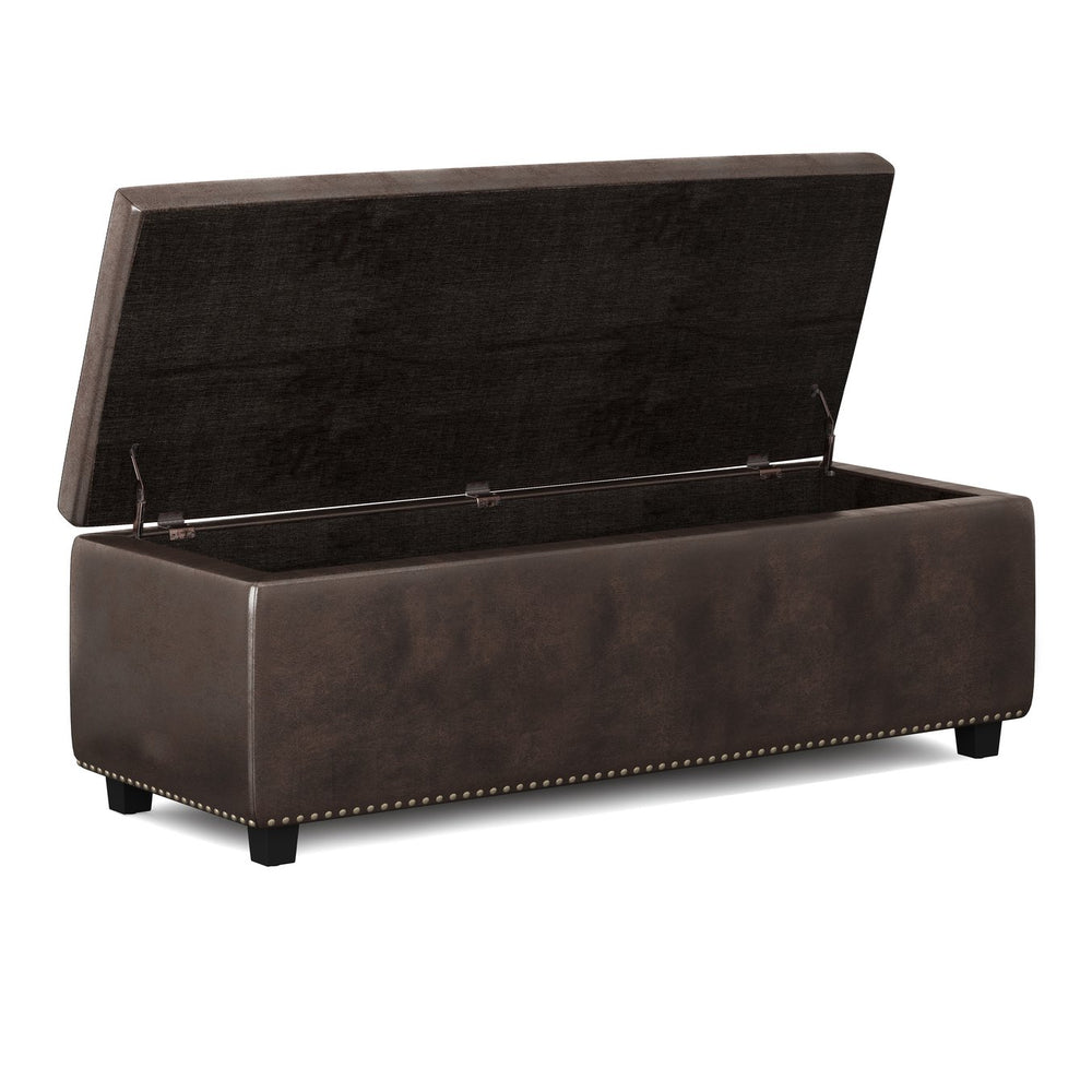 English Elm Hamilton Storage Ottoman - Stylish Distressed Brown Faux Leather Bench With Practical Storage Solutions B136P159059