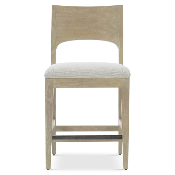 Bernhardt Bernhardt Solaria Counter Stool: Rustic Modern Ash Frame, Arched Veneer Back, Dune Finish, Nickel Kick Plate 310587