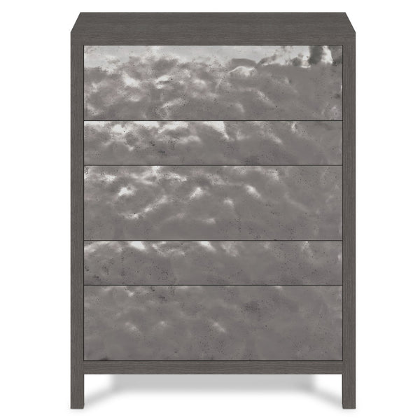 Bernhardt Bernhardt Prado Porcini Oak Tall Drawer Chest With Bright Graphite Aluminum Fronts, 5 Soft-Close Drawers 324118B