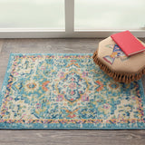 Nourison Passion PSN25 Machine Made Power-loomed Ornamental Border Indoor Only Bohemian Vintage Rug Ivory,Light Blue, Ivory,Light Blue 100% Polypropylene 99446747839