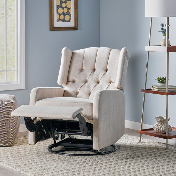 English Elm Christopher Knight Home® - Classic Linen Recliner Chair with 360° Swivel and Manual Recline, Durable Frame, Cozy Upholstery Beige 66842.00BGE