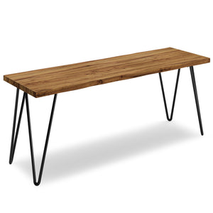 English Elm Colton Rustic Mango Wood Bench with Raw Edge Seat and Black Hairpin Legs — Handfinished Natural Finish (42") B136P158528