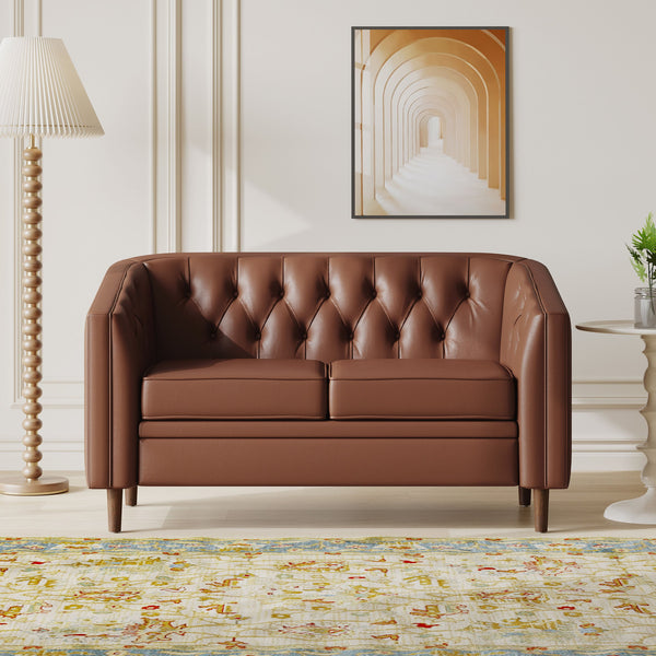 English Elm Christopher Knight Home® - LOVESEAT Diamond-Tufted PU Upholstery with Button Stitching, Tapered Birch Legs, Contemporary Chic Light Brown 72248.00