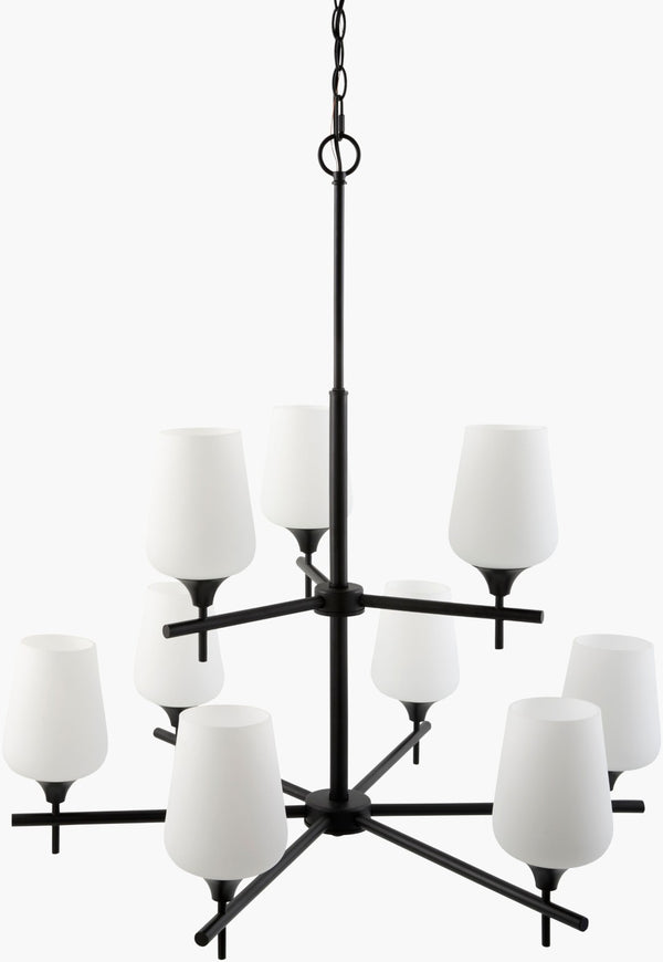 Livabliss Yueva Glass and Metal Chandelier Modern Minimalist Dining Room Foyer Light Fixture YUEV-009