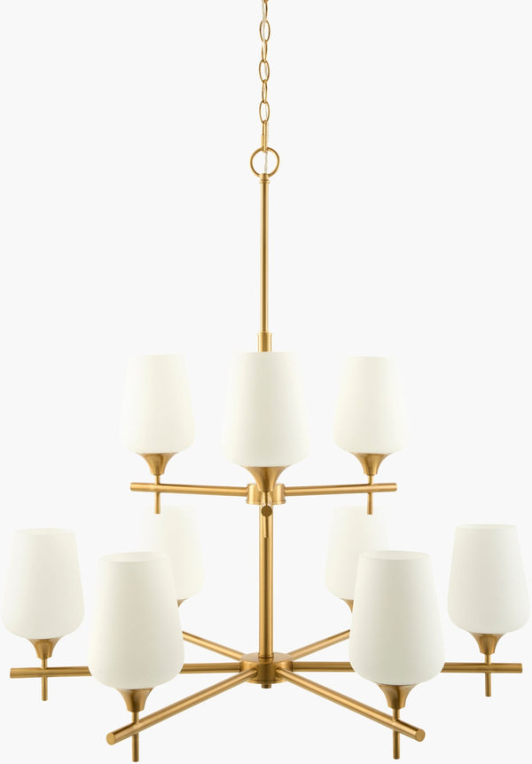 Livabliss Yueva Geometric Metal and Glass Chandelier for Dining Room Foyer Contemporary Decor YUEV-010