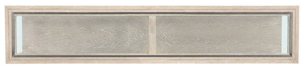 Hooker Furniture Nouveau Sandstone Console Table With Tempered Glass Top, Sunburst Veneer Shelves & Metal Frame — Slim 80" 6500-80151-80