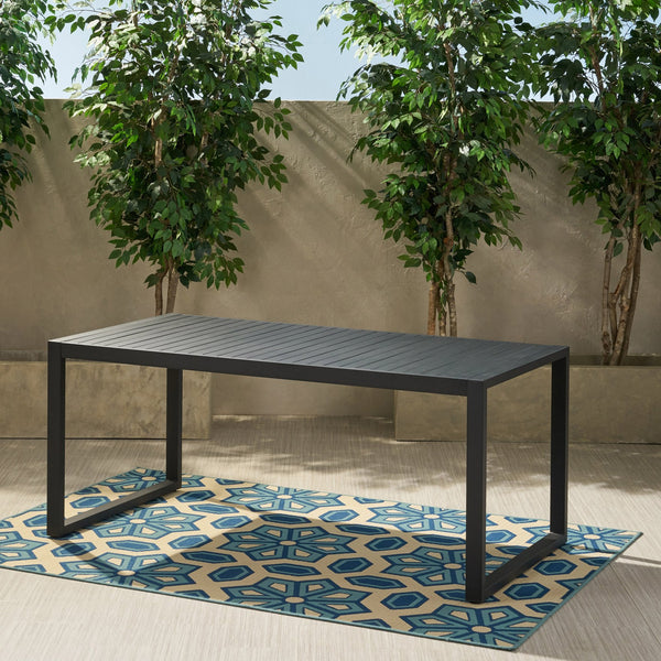 English Elm Outdoor Aluminum Slatted Rectangular Dining Table Seats Six for Patio or Terrace 66959.00BLK
