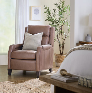 Hooker Furniture Nelson Power Recliner With Power Headrest, Usb Charging, Semi-Aniline Leather, Tapered Wood Legs Brown RC818-PH-076
