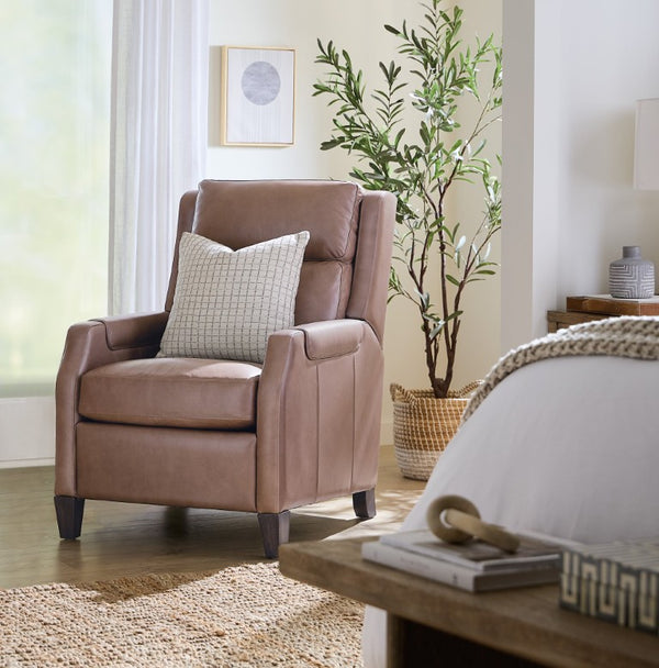 Hooker Furniture Nelson Power Recliner With Power Headrest, Usb Charging, Semi-Aniline Leather, Tapered Wood Legs Brown RC818-PH-076