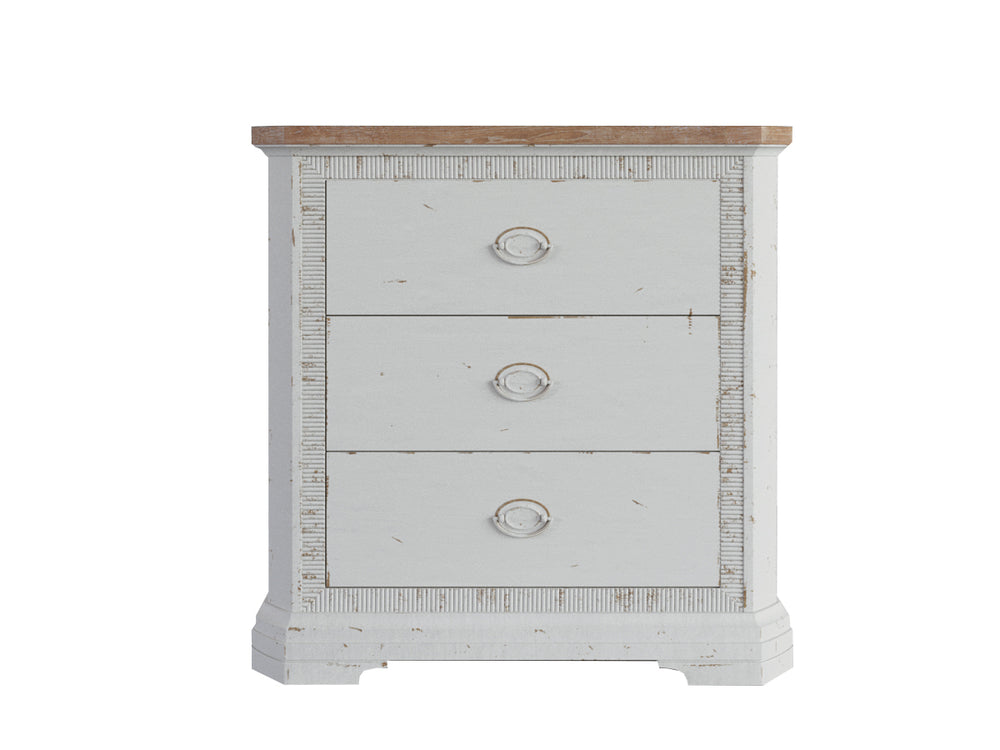 A.R.T. Furniture Palisade English Cottage Nightstand - Two-tone Vintage White & Hickory, 3 Drawers, Rustic Charm White, Brown Poplar And Parawood Solids,Hickory Veneers,Metal,Resin 273140-2908