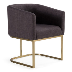 VIG Furniture Yukon Upholstered Fabric Chair With Antique Brass U-Base — Modern Curved Back, Stable Luxe Seating Grey Dining Chair VGVCB8362-GRYBRS