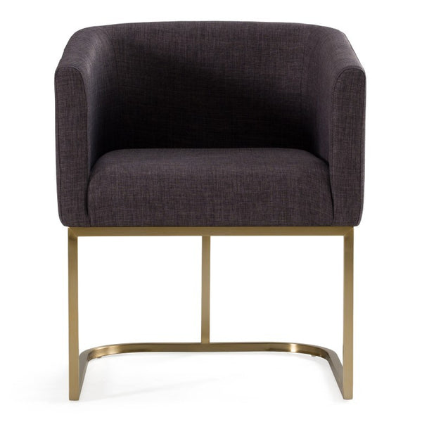 VIG Furniture Yukon Upholstered Fabric Chair With Antique Brass U-Base — Modern Curved Back, Stable Luxe Seating Grey Dining Chair VGVCB8362-GRYBRS