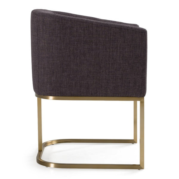 VIG Furniture Yukon Upholstered Fabric Chair With Antique Brass U-Base — Modern Curved Back, Stable Luxe Seating Grey Dining Chair VGVCB8362-GRYBRS