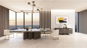 VIG Furniture Yukon Modern Beige Bonded Leather Dining Chair With Antique Brass Base — Sloped Arms, Durable Comfort VGVC-B8362