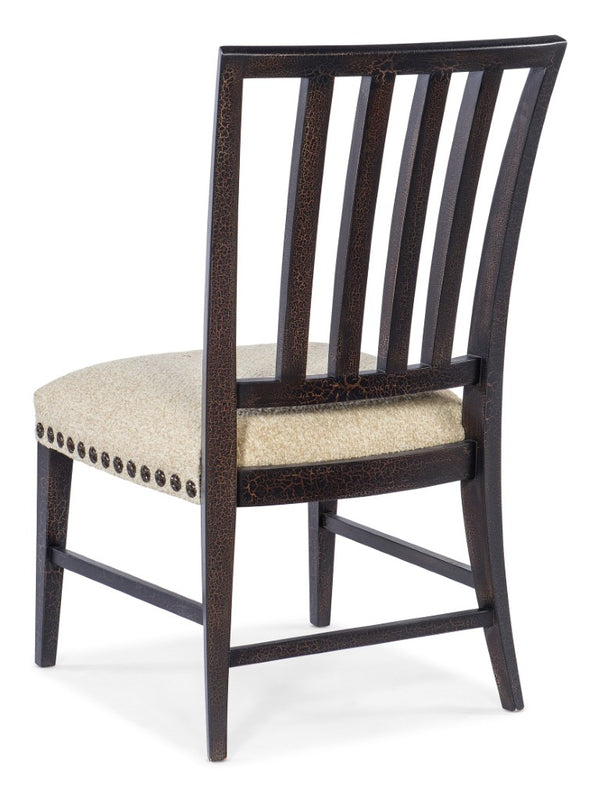 Hooker Furniture Big Sky Side Chair — Rustic Charred Timber Frame, Saxony Porcelain Performance Fabric, Nailhead Trim Elegance 6700-75410-98
