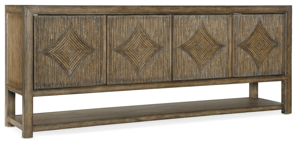 Hooker Furniture Sundance Cliffside Entertainment Console With Diamond-Motif Reeded Doors, Ventilated Shelving & Power 6015-55480-89