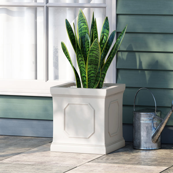 English Elm Mgo Faux Stone Outdoor Planter Lightweight Concrete Look Patio Garden Decor 63417.00WHI