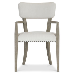 Bernhardt Bernhardt Albion Arm Chair — Casual Traditional Upholstered Dining Accent Chair With Pewter Oak Frame & Nailhead Trim 311542