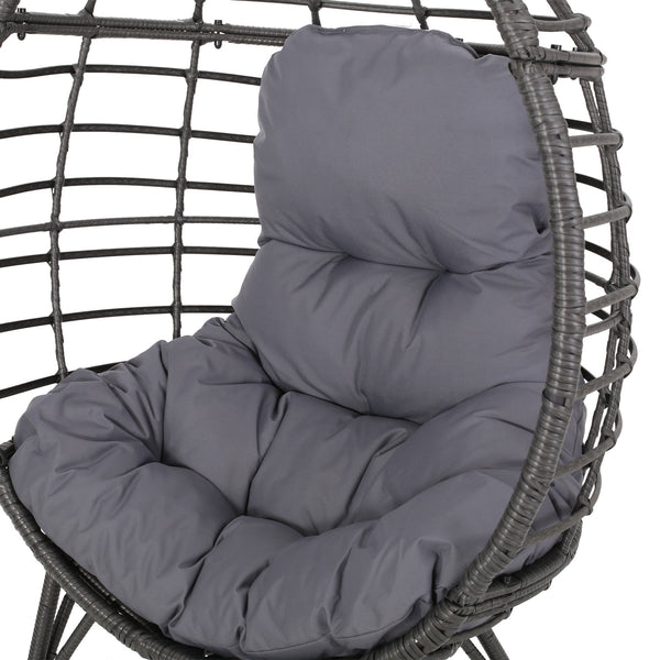 English Elm Christopher Knight Home® - SANTINO Teardrop Wicker Chair with Water‑Resistant Cushion, Gray Faux Rattan, Iron Frame, Cozy Lounger 65646.00GDGRY