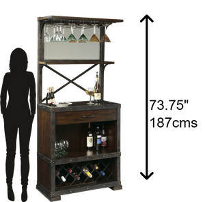 Hekman Furniture 695138 Rustic Hardwood Wine Cabinet With Metal Rack, Glass Storage, And Elegant Accents - Perfect For Entertaining! Rustic Hardwood Red Mountain Wine Cabinet 695138