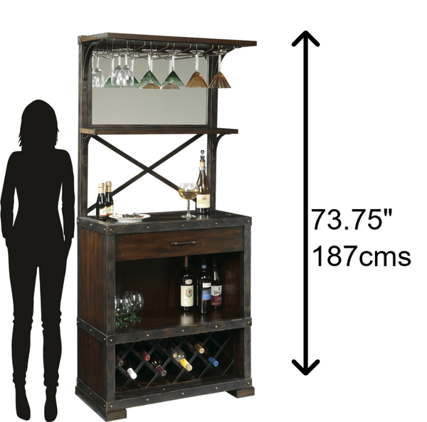 Hekman Furniture 695138 Rustic Hardwood Wine Cabinet With Metal Rack, Glass Storage, And Elegant Accents - Perfect For Entertaining! Rustic Hardwood Red Mountain Wine Cabinet 695138