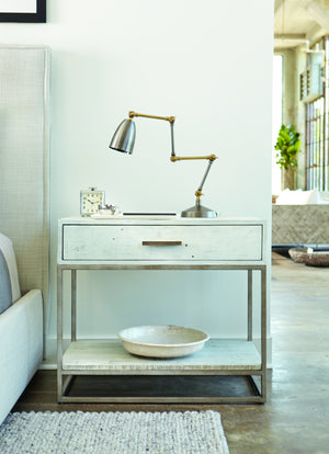 Bernhardt Bernhardt Alvar Nightstand Brushed White Finish With Distressed Pine, Glazed Silver Steel Base, Drawer 398218W
