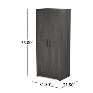 English Elm Christopher Knight Home® - DELANEY Rustic 2-Door Wardrobe Grey with Faux Wood Finish, 75" Tall Armoire for Organized Storage 71142.00