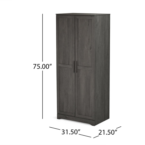 English Elm Christopher Knight Home® - DELANEY Rustic 2-Door Wardrobe Grey with Faux Wood Finish, 75" Tall Armoire for Organized Storage 71142.00