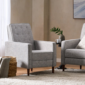 English Elm Christopher Knight Home® - Fabric Recliner Chair Mid-Century Modern Pushback Single Sofa with Tufted Cushion, Birch Legs, Cozy Comfort LIGHT GREY 60741.00LGT