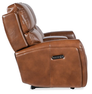 Hooker Furniture Crosby Zero Gravity Power Console Loveseat In Giotto Leather With Usb, Lift-Top Storage, Lumbar Adjustments Brown SS741-PHZL2C-080